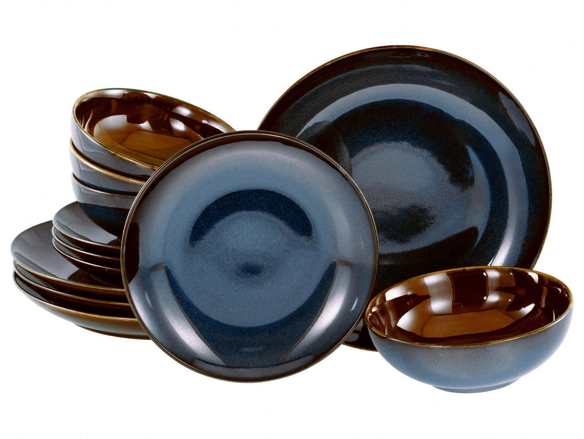 TAFELSERVICE Blau, Braun Mallorca 12-teilig  - Blau/Braun, Basics, Keramik - Creatable