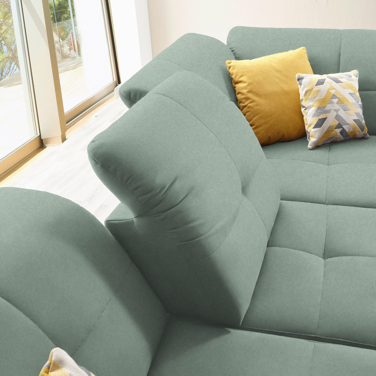 ECKSOFA in Chenille Mintgrün  - Schwarz/Mintgrün, Design, Textil/Metall (310/240cm) - Xora