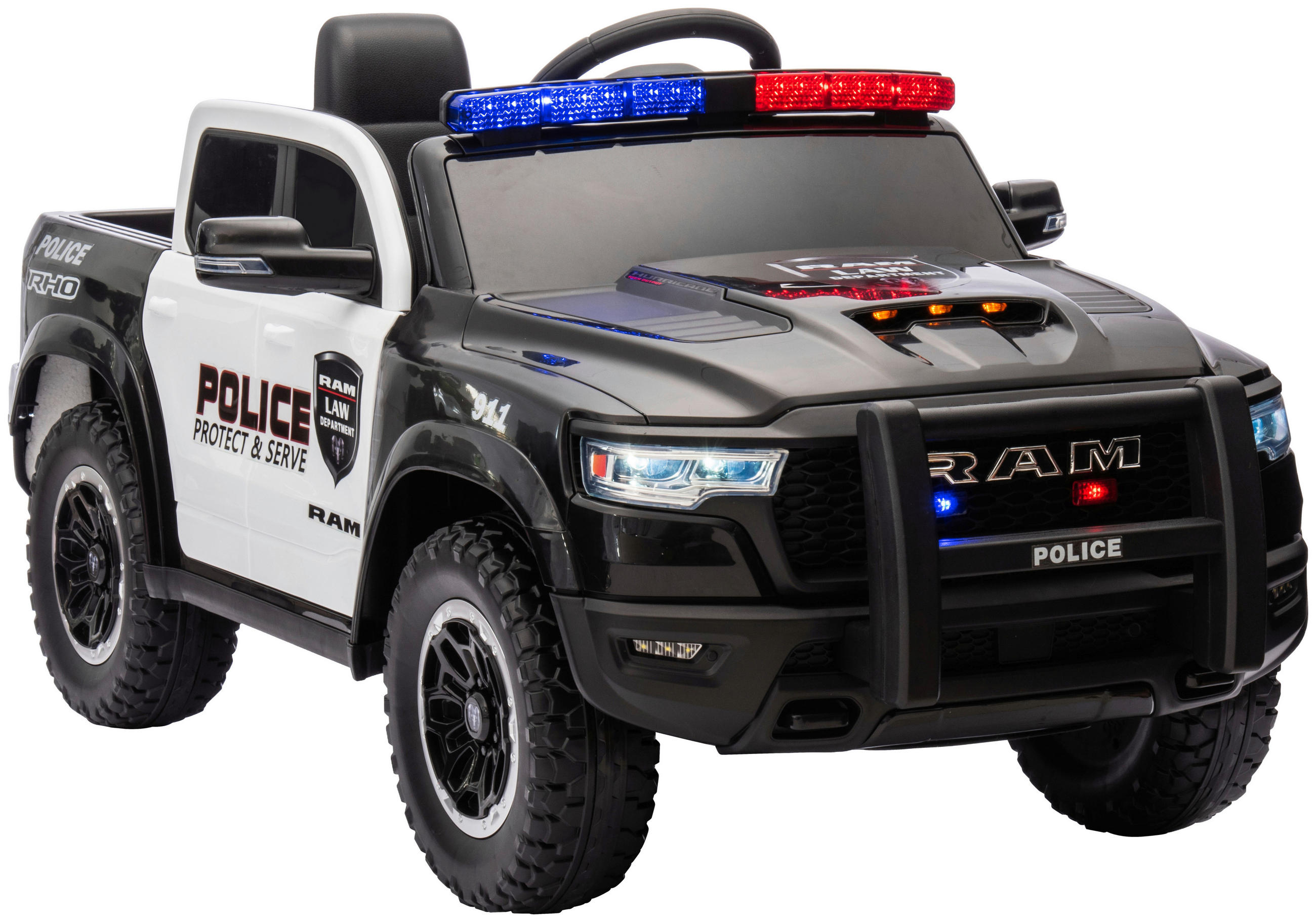 ELEKTRO-KINDERAUTO RAM 1500 POLICE TRUCK Schwarz, Weiß  - Schwarz/Weiß, KONVENTIONELL, Kunststoff/Metall (119/68/57cm)