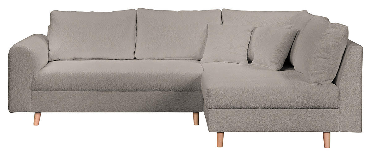 ECKSOFA inkl. Hocker Ariella in Bouclé Grau  231/161 cm  - Naturfarben/Grau, Design, Holz/Textil (231/161cm) - Livetastic