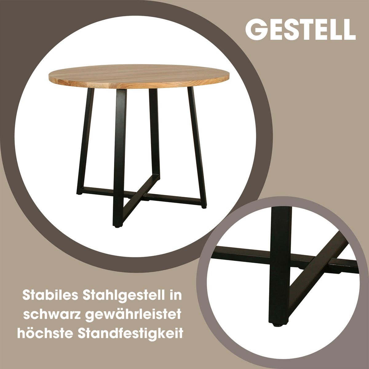 ESSTISCH in Holz, Metall 100/100/77 cm  - Schwarz/Akaziefarben, MODERN, Holz/Metall (100/100/77cm) - MID.YOU