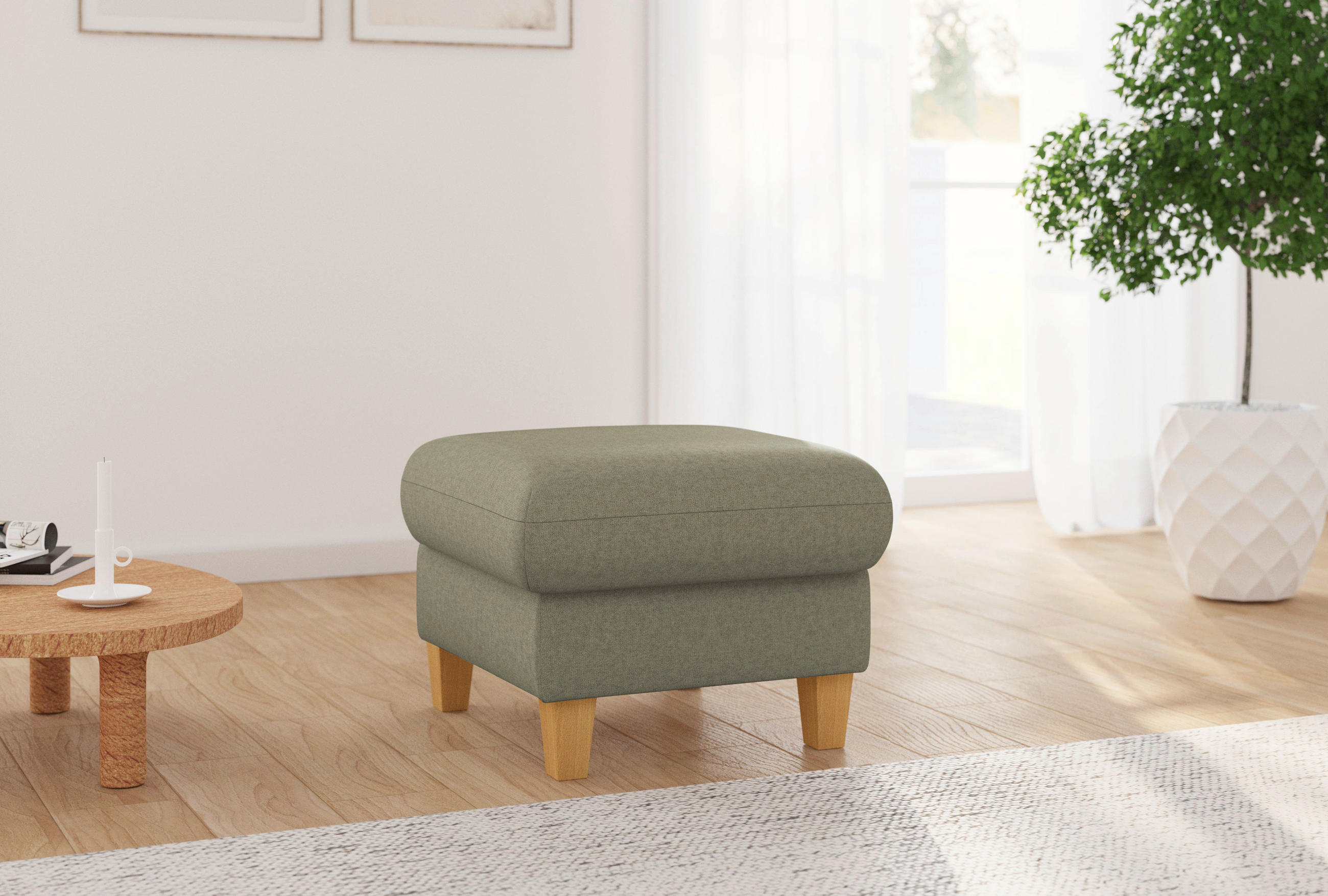 HOCKER Flachgewebe Olivgrün  - Eichefarben/Olivgrün, KONVENTIONELL, Holz/Textil (58/47/58cm) - Sit & More