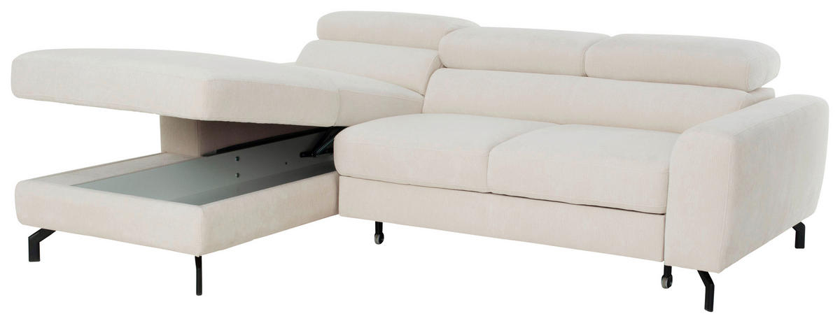 ECKSOFA LARGO in Chenille Creme  177/226 cm  - Creme/Schwarz, Design, Textil/Metall (177/226cm) - Livetastic