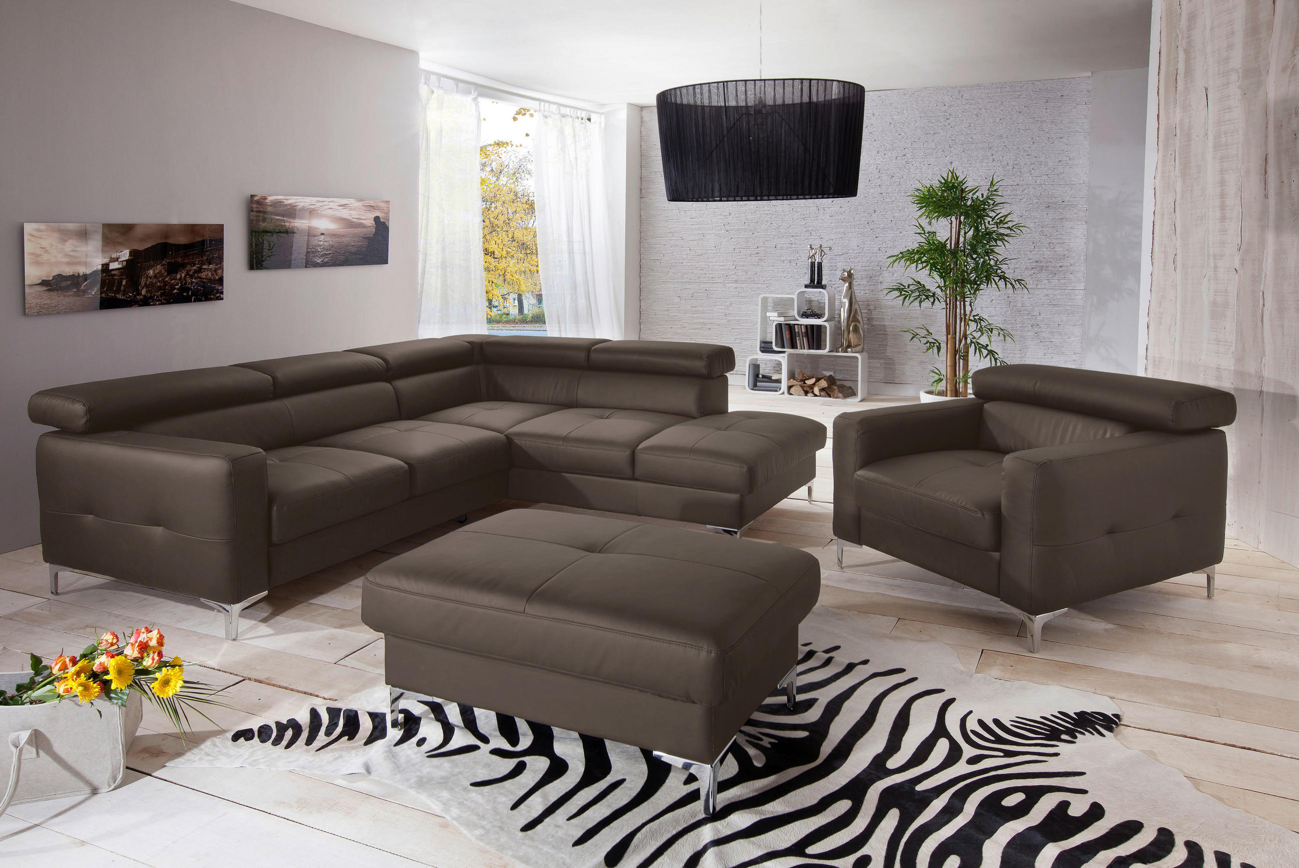 SESSEL Echtleder Graubraun    - Chromfarben/Graubraun, Design, Leder/Metall (99/78-92/106cm) - Livetastic