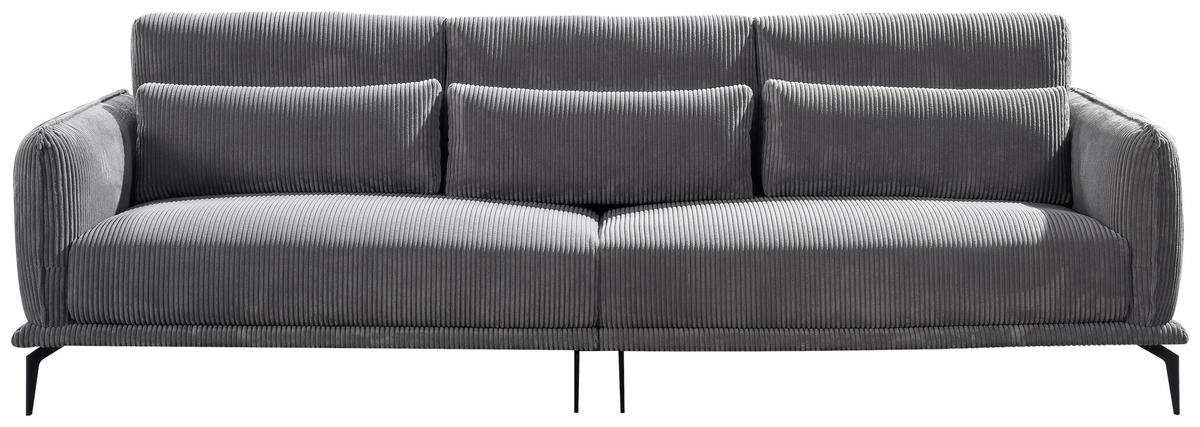 3-SITZER-SOFA in Cord Grau  - Schwarz/Grau, Design, Textil/Metall (260/81/89cm) - Livetastic