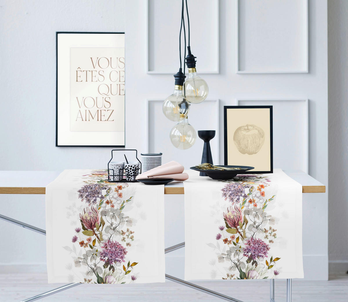 TISCHLÄUFER 48/140 cm  - Mauve/Weiß, Natur, Textil (48/140cm) - Apelt