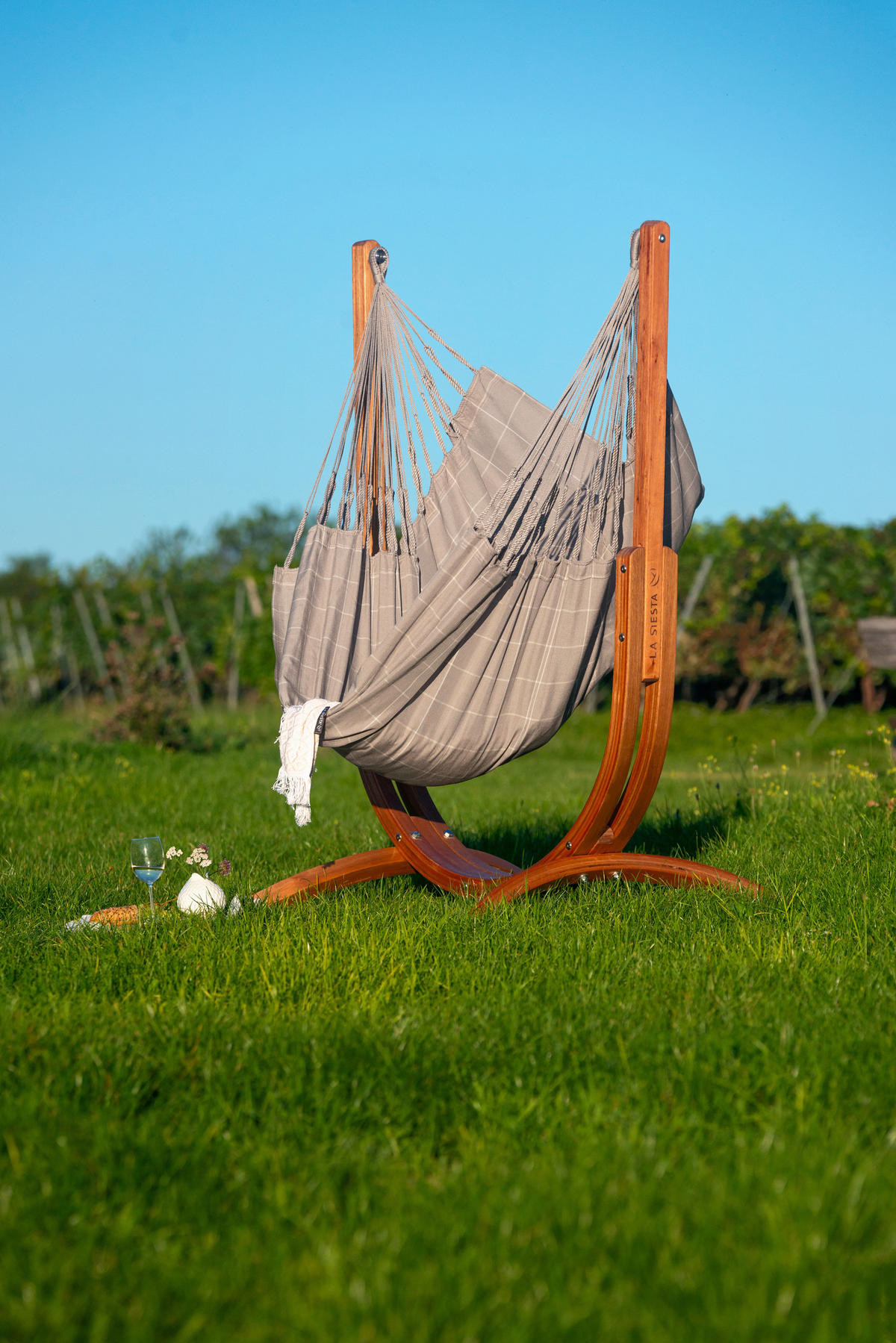 HOJDACIA SIEŤ  - farba eukalyptového dreva/sivá, Konventionell, drevo/textil (100/152/92cm) - La Siesta