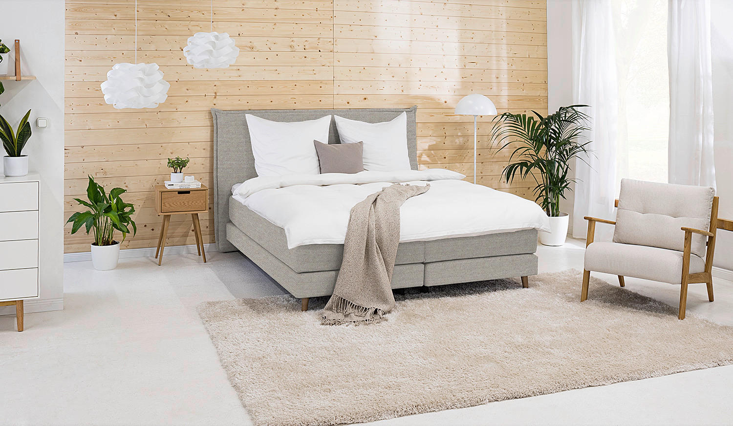 BOXSPRINGBETT 180/200 cm  in Taupe  - Taupe/Eichefarben, Design, Holzwerkstoff/Textil (180/200cm) - home24