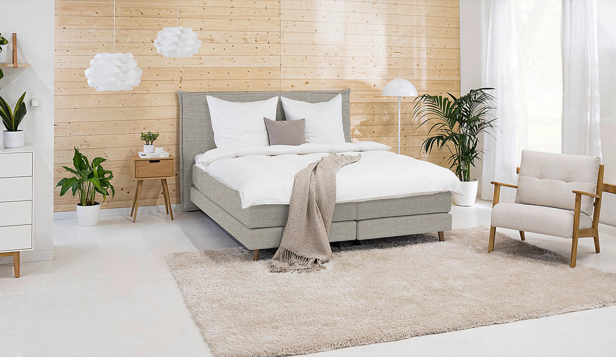 BOXSPRINGBETT 180/200 cm  in Taupe  - Taupe/Eichefarben, Design, Holzwerkstoff/Textil (180/200cm) - home24