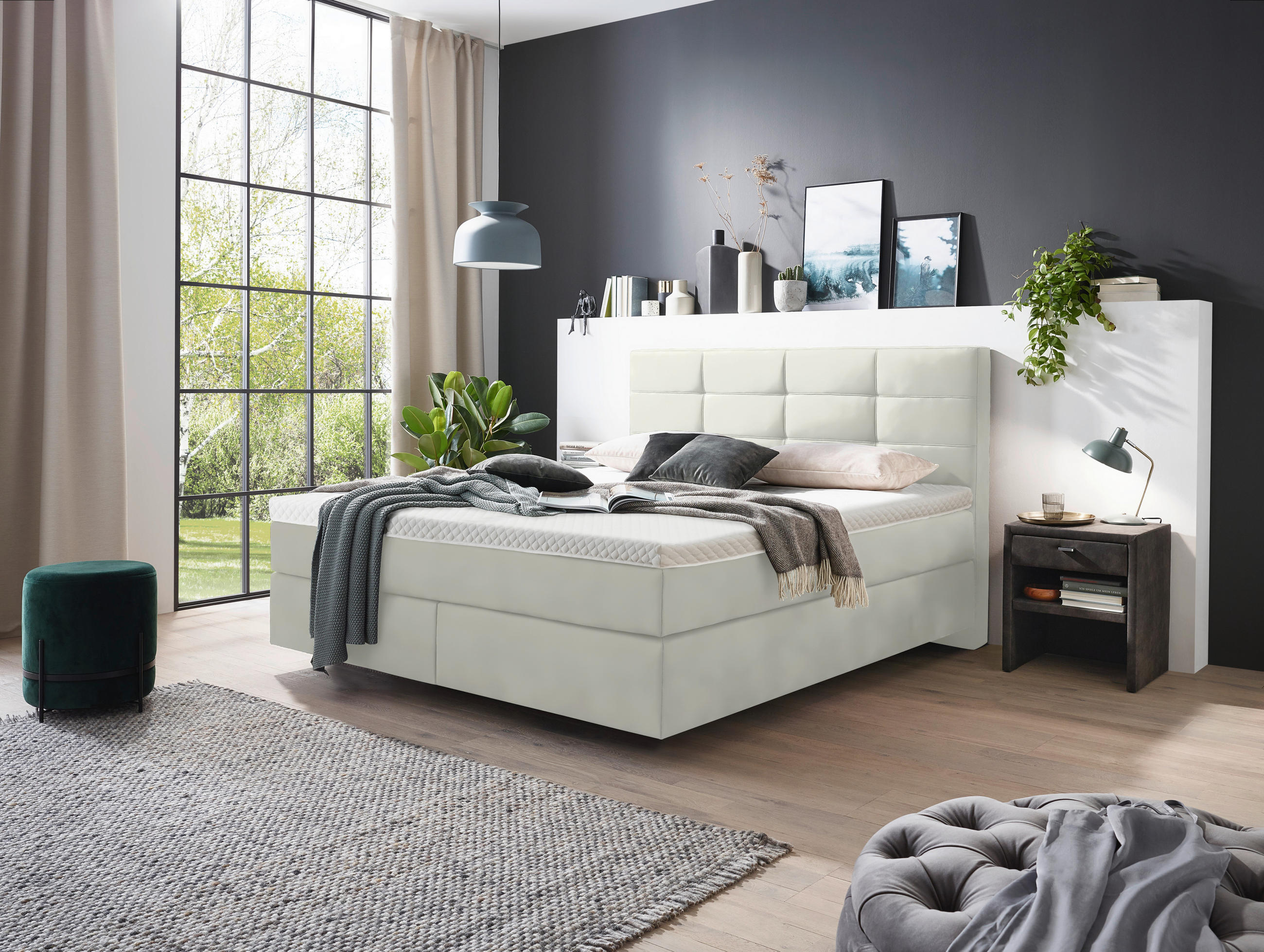BOXSPRINGBETT 160/200 cm  in Weiß  - Chromfarben/Weiß, KONVENTIONELL, Kunststoff/Textil (160/200cm) - Voleo