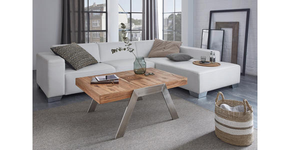 COUCHTISCH in Holz, Metall 110/70/45 cm - Edelstahlfarben/Eichefarben, Basics, Holz/Metall (110/70/45cm) - Venda