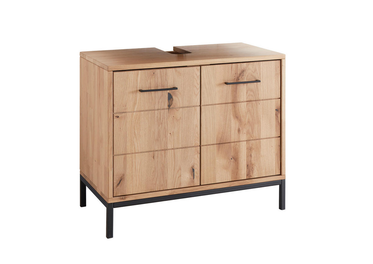 WASCHBECKENUNTERSCHRANK 70/60/40 cm  - Wildeiche/Schwarz, Basics, Holz/Metall (70/60/40cm) - Linea Natura