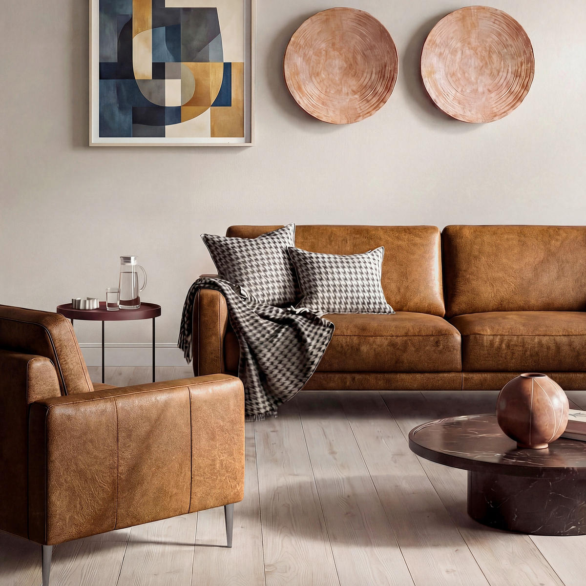 3-SITZER-SOFA SPRING in Lederlook Echtleder Braun  - Schwarzchrom/Braun, Design, Leder/Textil (187/85/92cm) - Livetastic