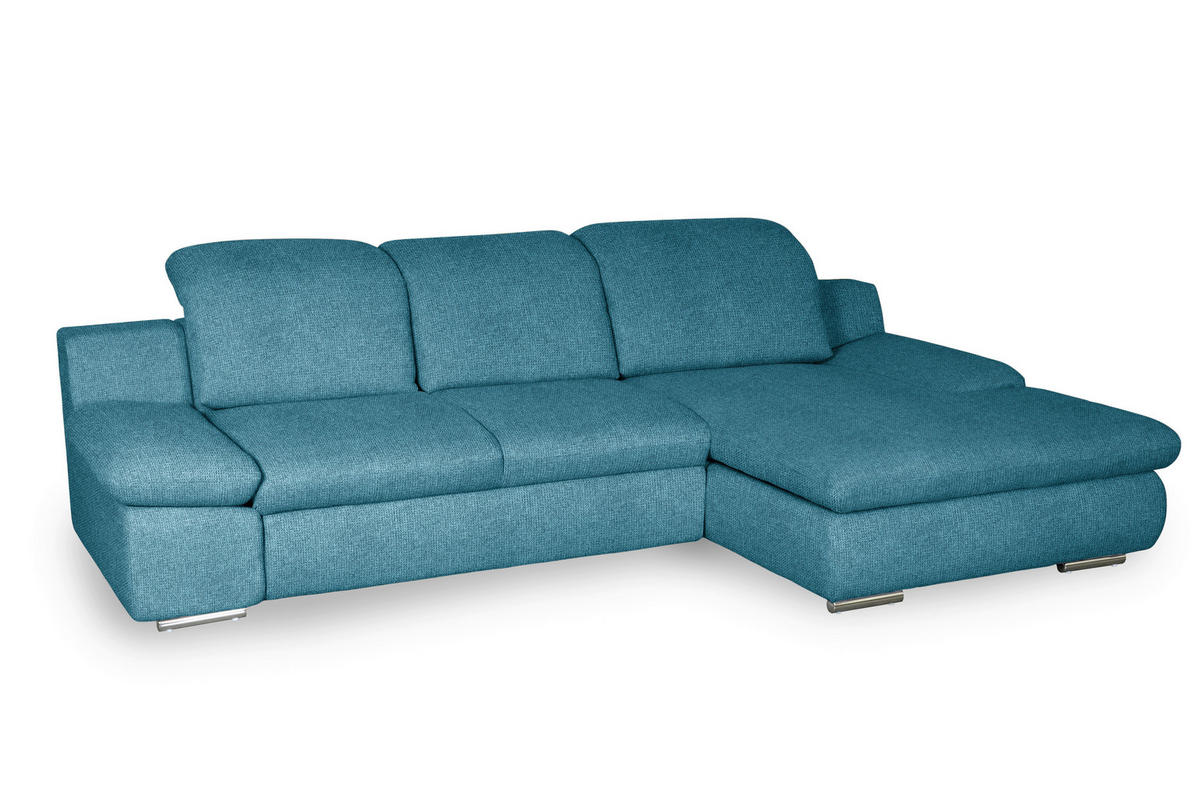 ECKSOFA in Chenille Blau  - Chromfarben/Blau, Design, Textil/Metall (286/165cm) - Livetastic