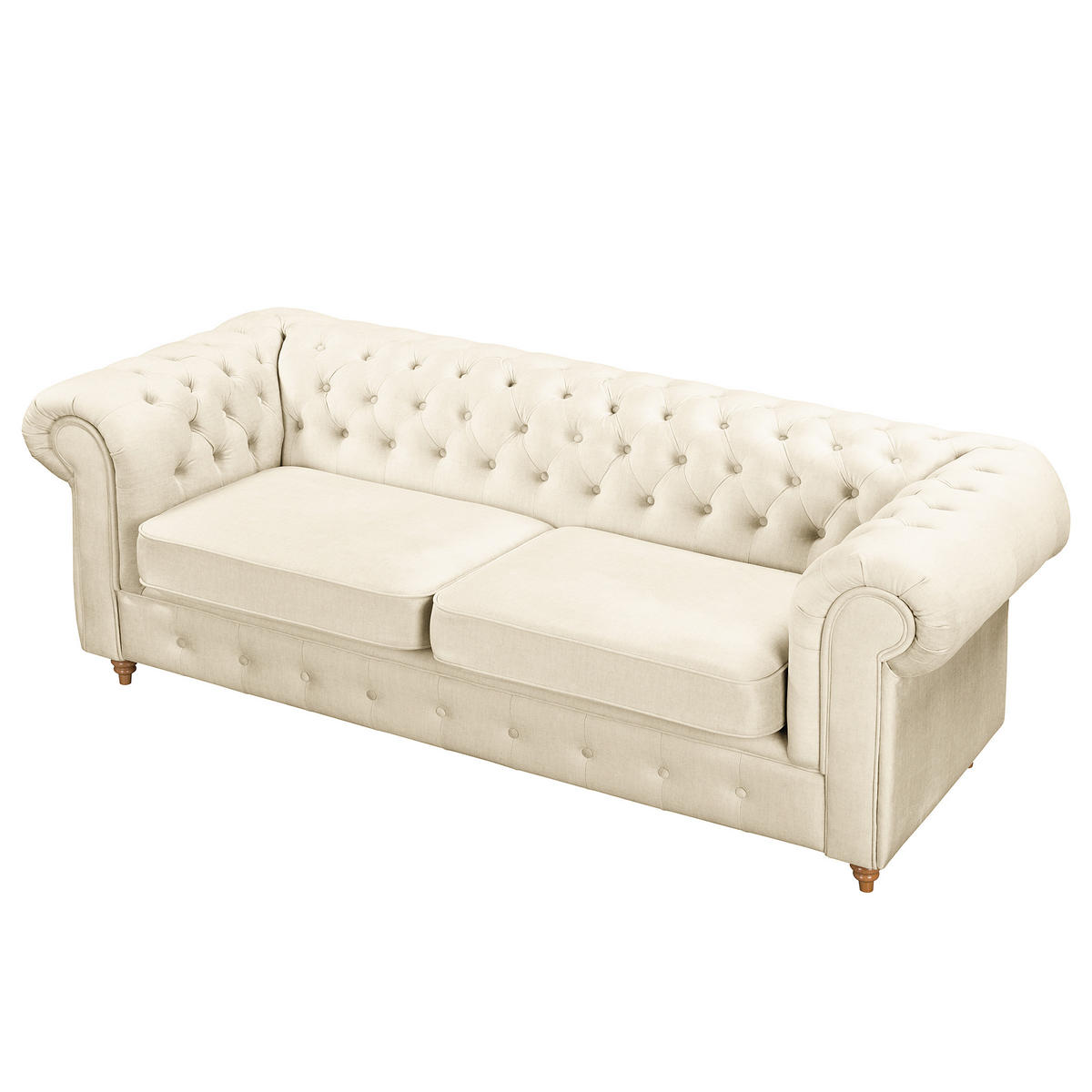 3-SITZER-SOFA Laura Mikrofaser Creme  - Creme/Braun, Design, Holz/Textil (218/75/91cm) - P & B