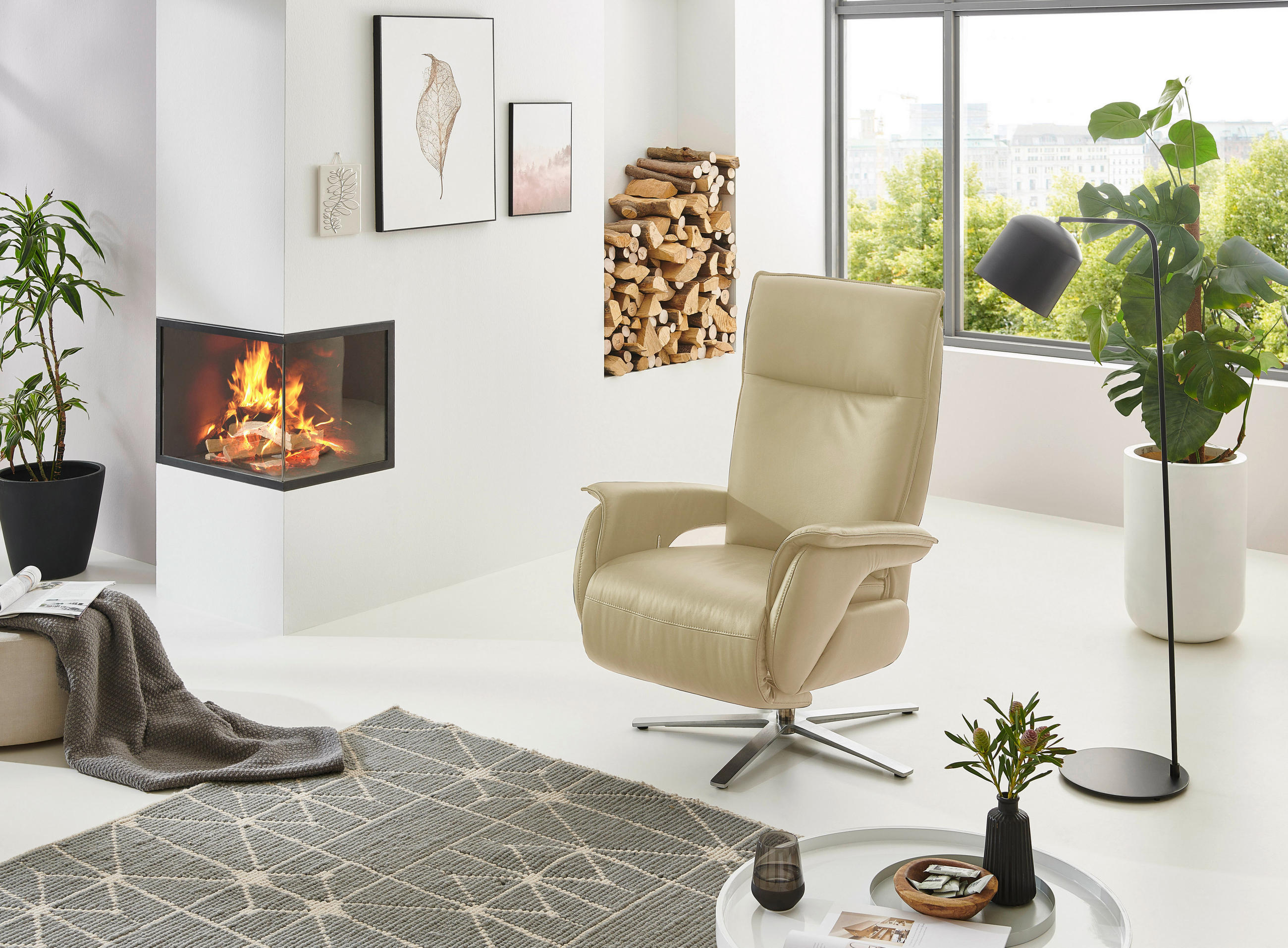 RELAXSESSEL in Leder Creme  - Edelstahlfarben/Creme, Modern, Leder/Metall (77/116/80cm) - Livetastic