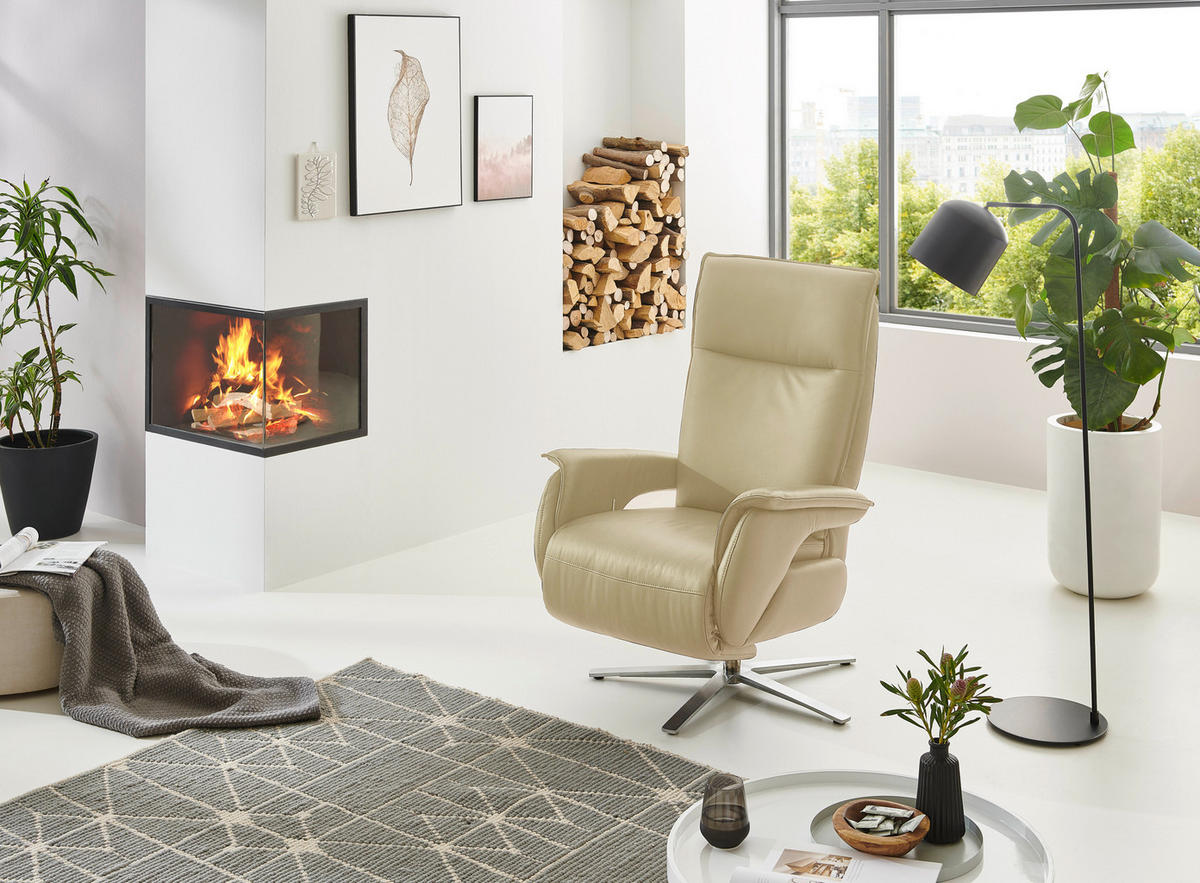RELAXSESSEL in Leder Creme  - Edelstahlfarben/Creme, Modern, Leder/Metall (77/116/80cm) - Livetastic
