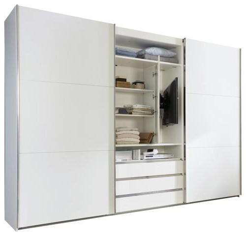 SCHWEBETÜRENSCHRANK 300/216/65 cm 2-türig Weiß  - Edelstahlfarben/Weiß, MODERN, Holzwerkstoff/Metall (300/216/65cm) - MID.YOU