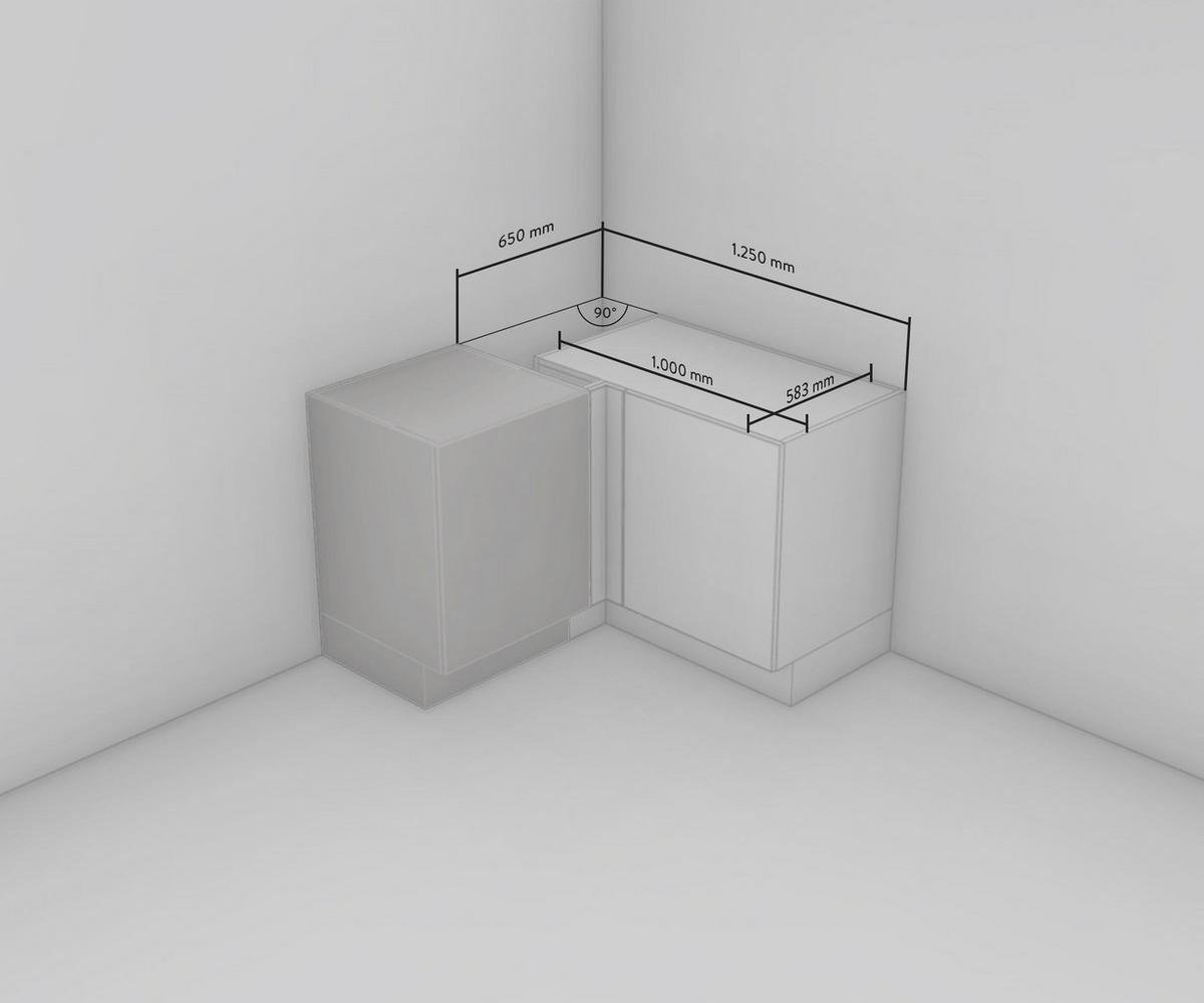 ECKUNTERSCHRANK 125/87/65 cm  - Schwarz/Weiß, MODERN, Holzwerkstoff/Metall (125/87/65cm) - Nobilia