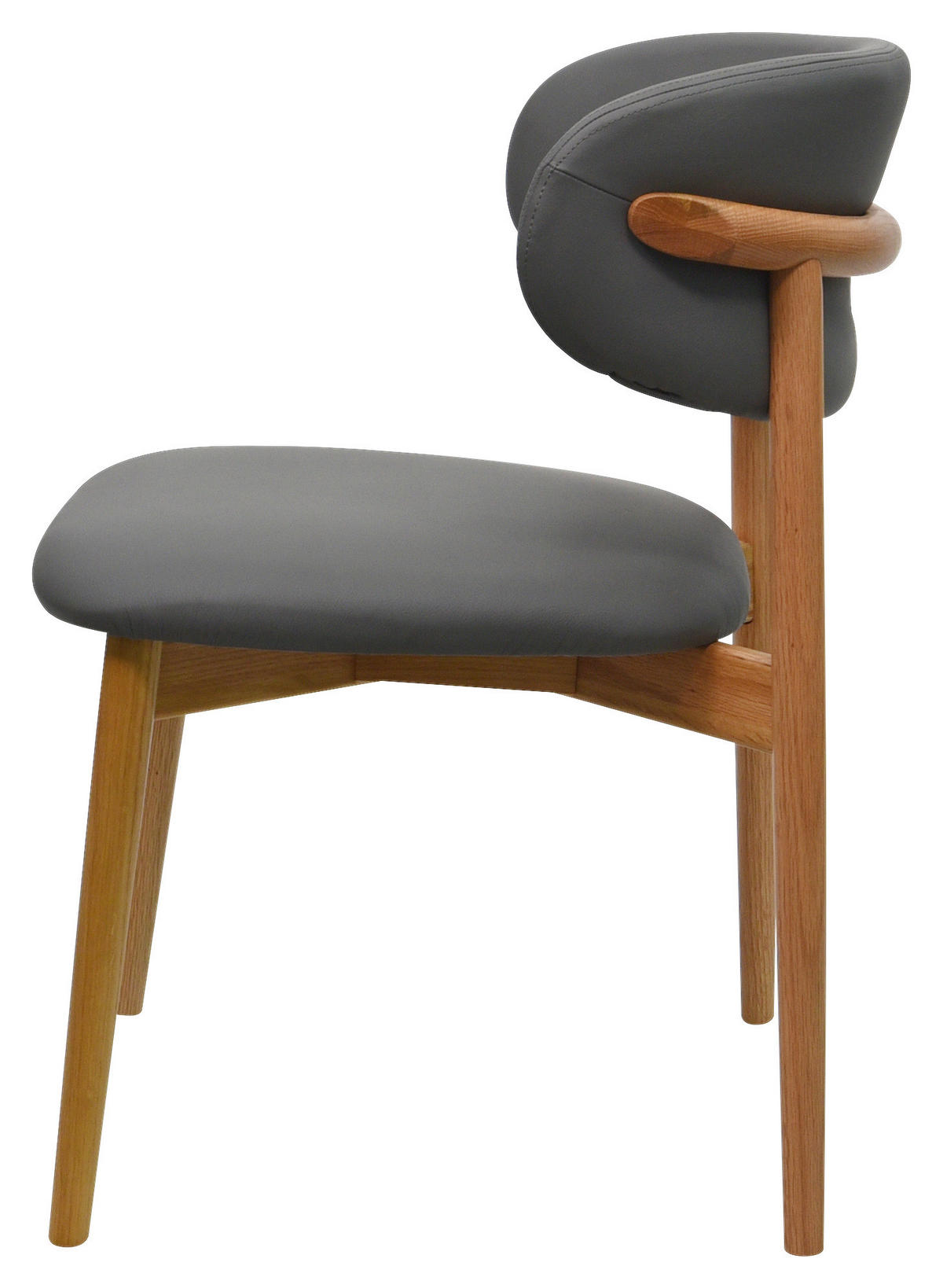 STUHL Echtleder Grau Eiche vollmassiv  - Eichefarben/Grau, MODERN, Leder/Holz (55/80/60cm) - Livetastic