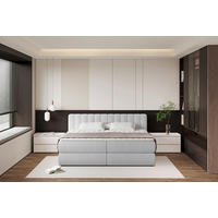 BOXSPRINGBETT 220/200 cm,  in Hellgrau, gepolstertes Kopfteil, Bettkasten, Topper, Matratzen, H2 + H3 = mittel + fest  - Hellgrau/Schwarz, Design, Kunststoff/Textil (220/200cm) - Chameo