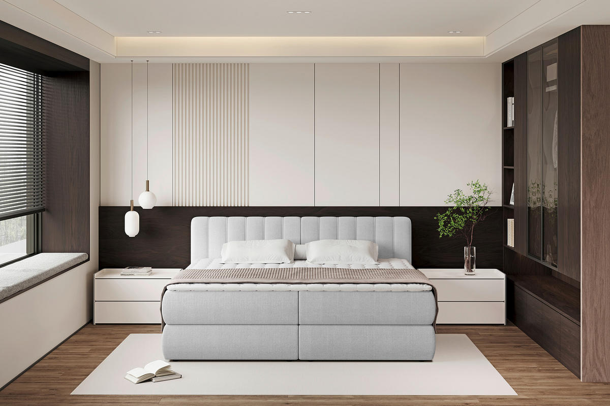 BOXSPRINGBETT 220/200 cm  Hellgrau  - Hellgrau/Schwarz, Design, Kunststoff/Textil (220/200cm) - Chameo