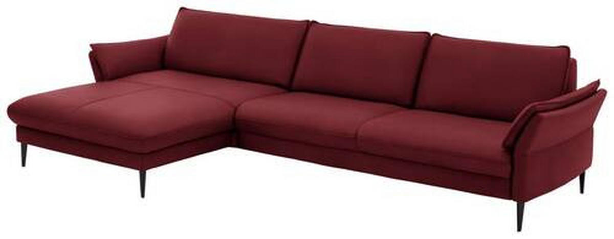 ECKSOFA in Echtleder Rot  - Rot/Schwarz, Design, Leder/Metall (172/334cm) - Valdera