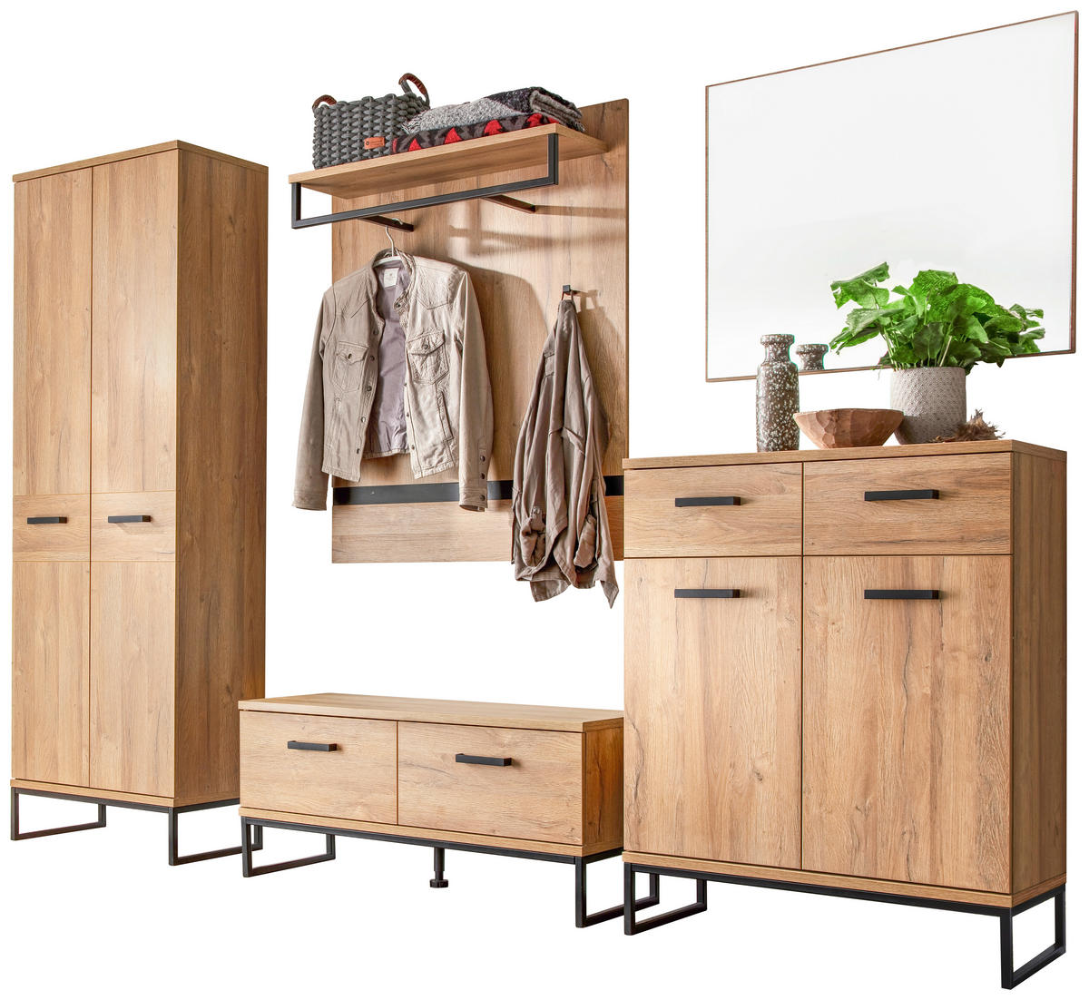 GARDEROBE 5-teilig  in 267/196/38 cm  - Eichefarben/Schwarz, KONVENTIONELL, Holzwerkstoff (267/196/38cm)