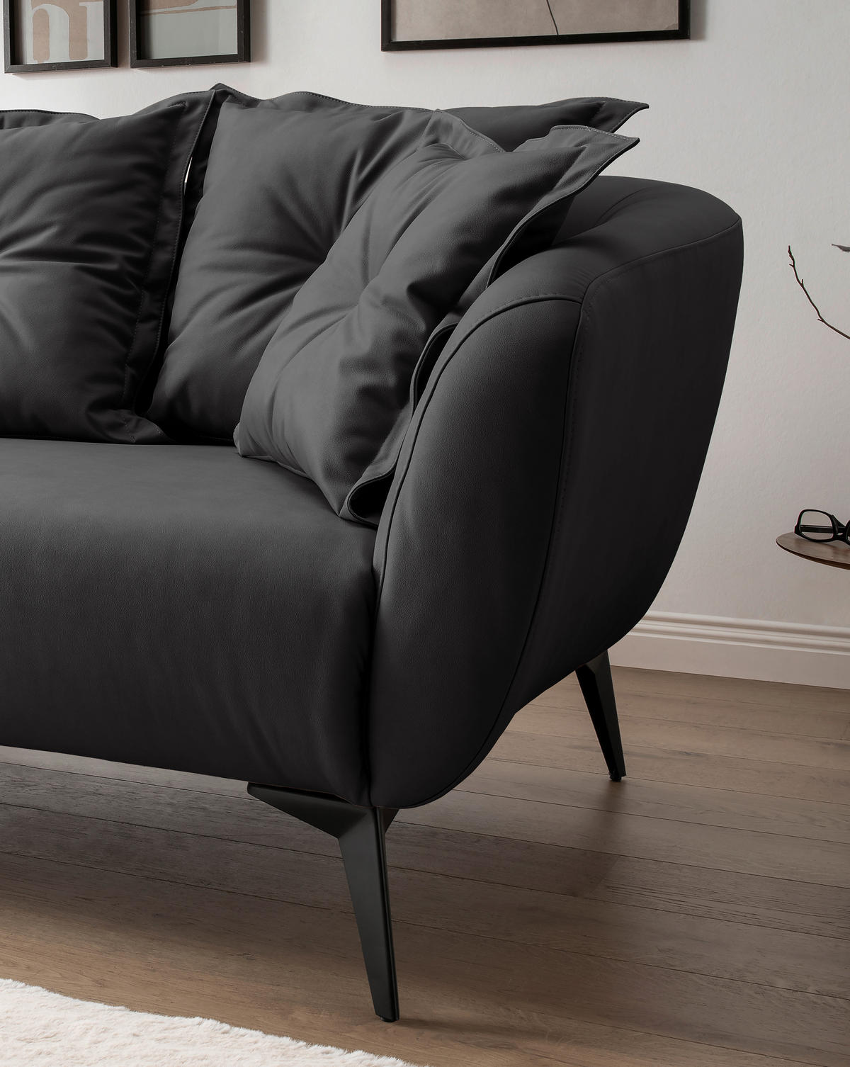 3-SITZER-SOFA in Lederlook Schwarz  - Schwarz, Modern, Textil/Metall (236/94/103cm) - Livetastic