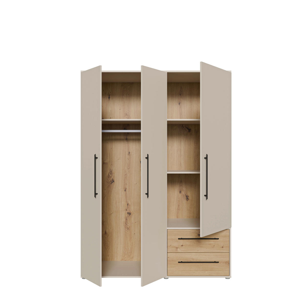 KLEIDERSCHRANK 144/200/59 cm,  in Sandfarben, Eiche Artisan, 3 Tür(en)  - Sandfarben/Schwarz, KONVENTIONELL, Holzwerkstoff/Kunststoff (144/200/59cm) - Milino