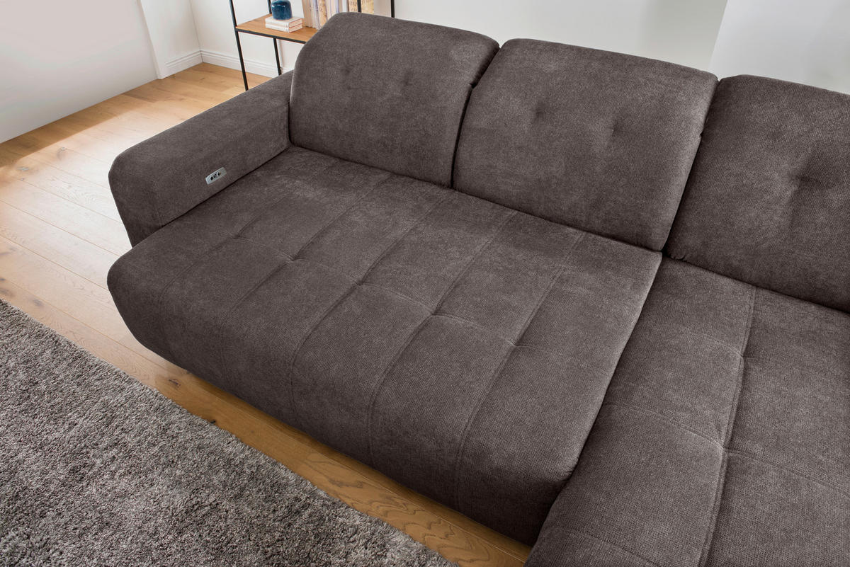 ECKSOFA VICARI in Mikrofaser Braun  292/185 cm  - Schwarz/Braun, MODERN, Textil/Metall (292/185cm) - Livetastic