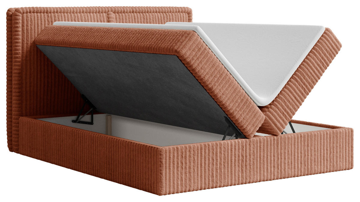 BOXBETT 140/200 cm,  in Terracotta, Bettkasten, Topper, H2 + H3 = mittel + fest  - Terracotta/Schwarz, MODERN, Holz/Kunststoff (140/200cm) - MID.YOU