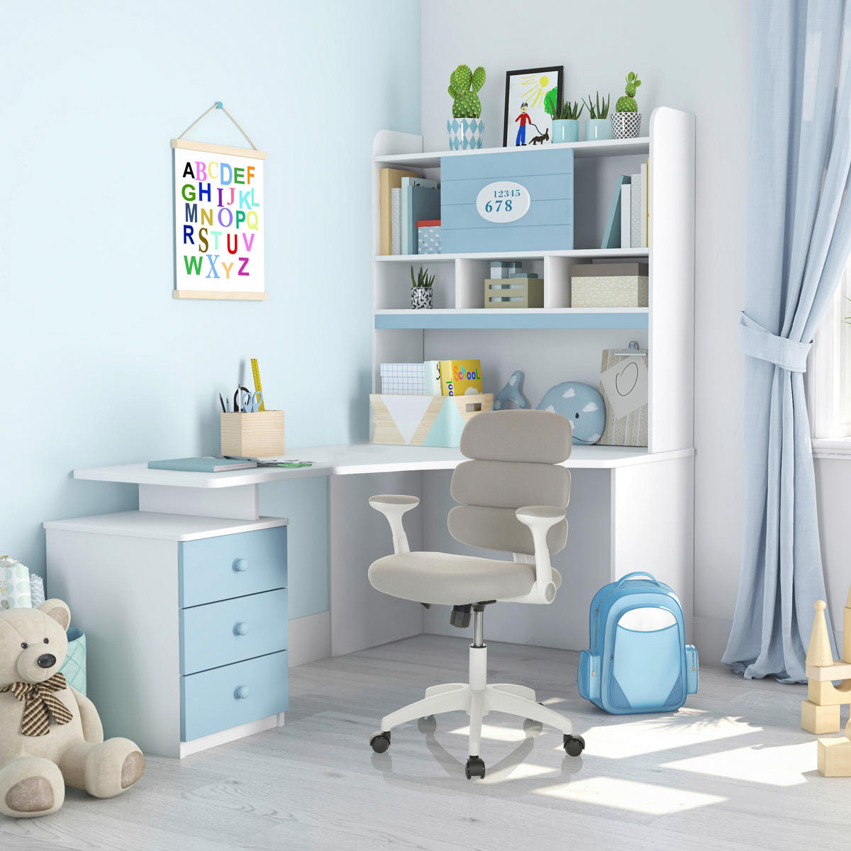 MLADINSKI VRTLJIVI STOL tekstil siva  - siva/bela, Basics, umetna masa/tekstil (62/86-97/62cm) - MID.YOU