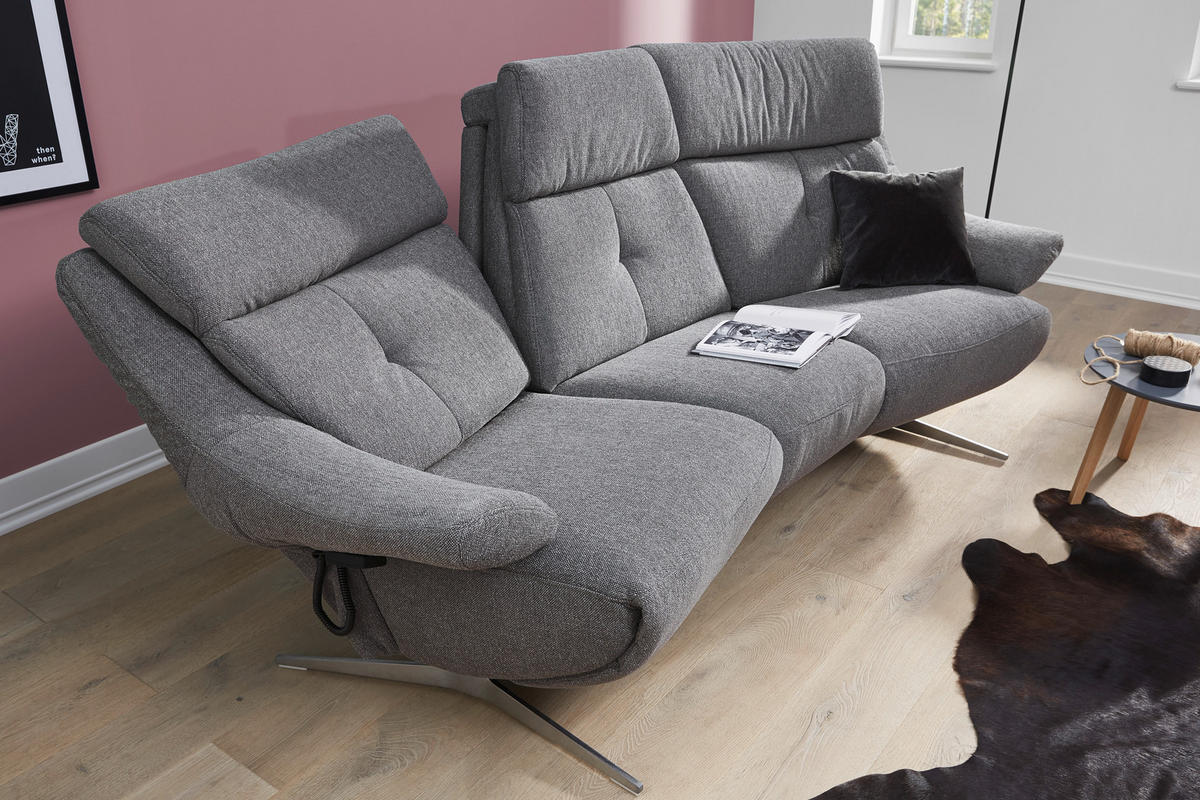 HEIMKINO-SOFA Chenille Grau  - Edelstahlfarben/Grau, KONVENTIONELL, Holz/Textil (221/107/106cm) - Himolla Komfortklass
