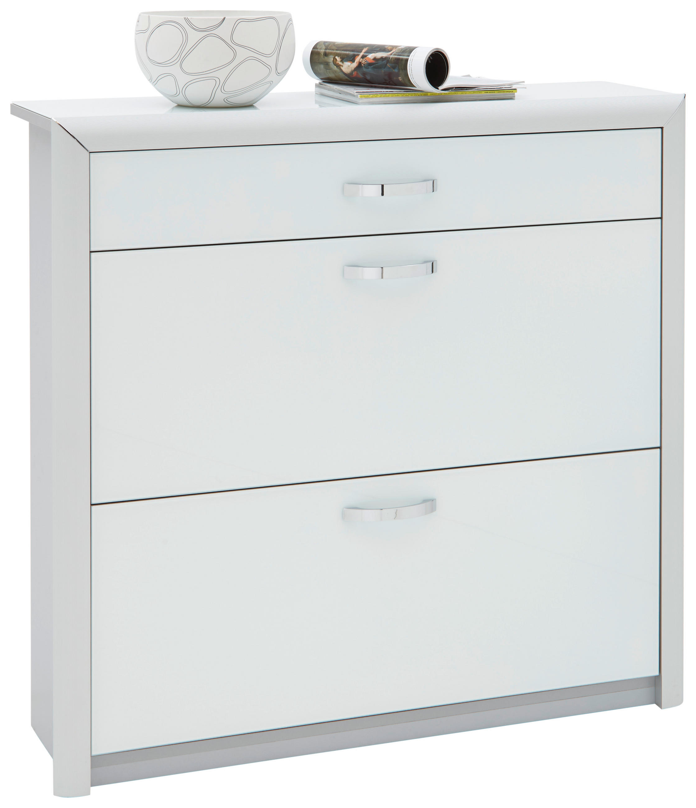 SCHUHKIPPER  in 109/103/32 cm  - Chromfarben/Weiss, Design, Glas/Holzwerkstoff (109/103/32cm) - Dieter Knoll