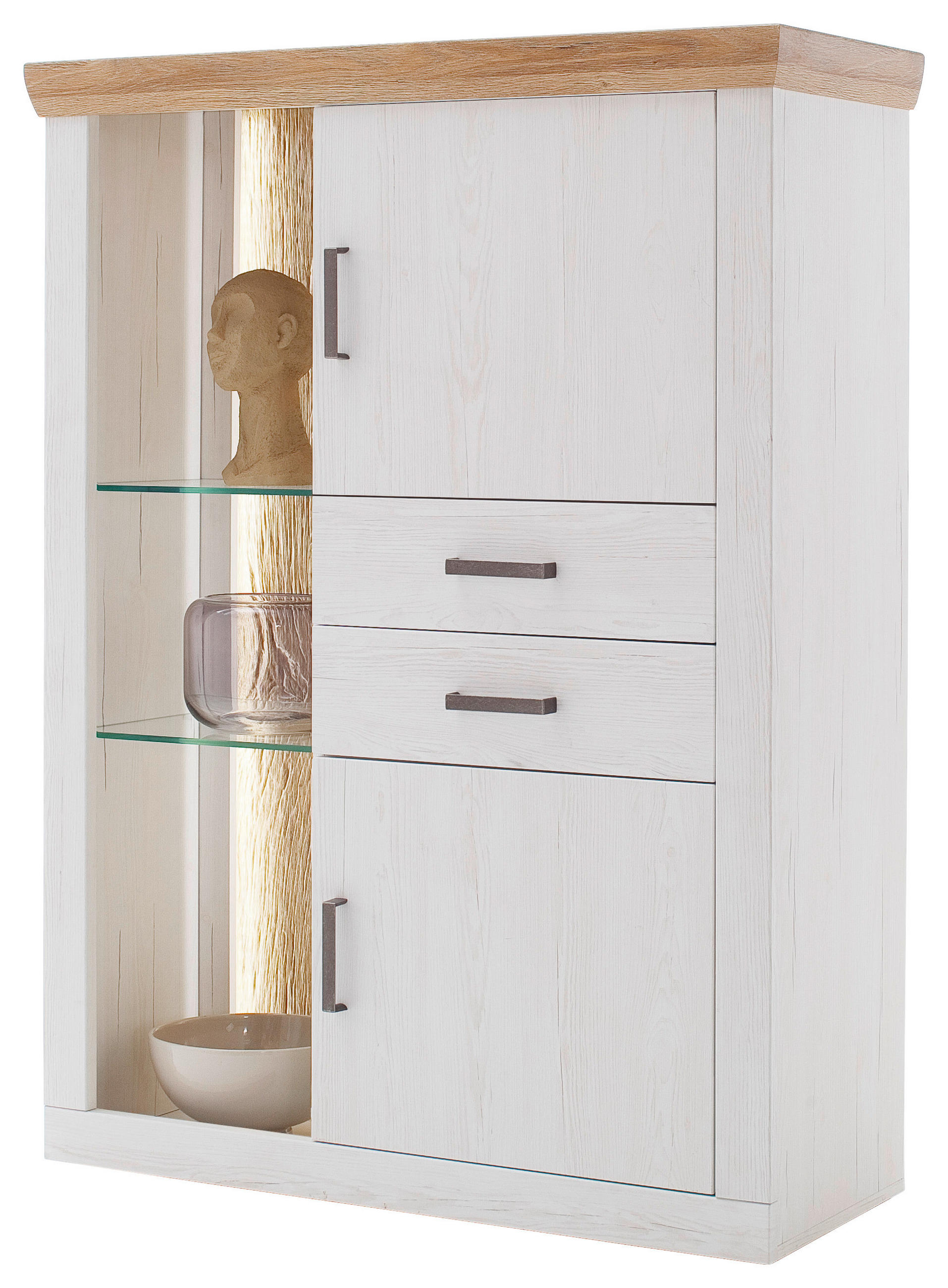 COMODĂ ÎNALTĂ 106/142/40 cm  - culoare coconar/culoare lemn stejar, Design, plastic/sticlă (106/142/40cm) - Landscape