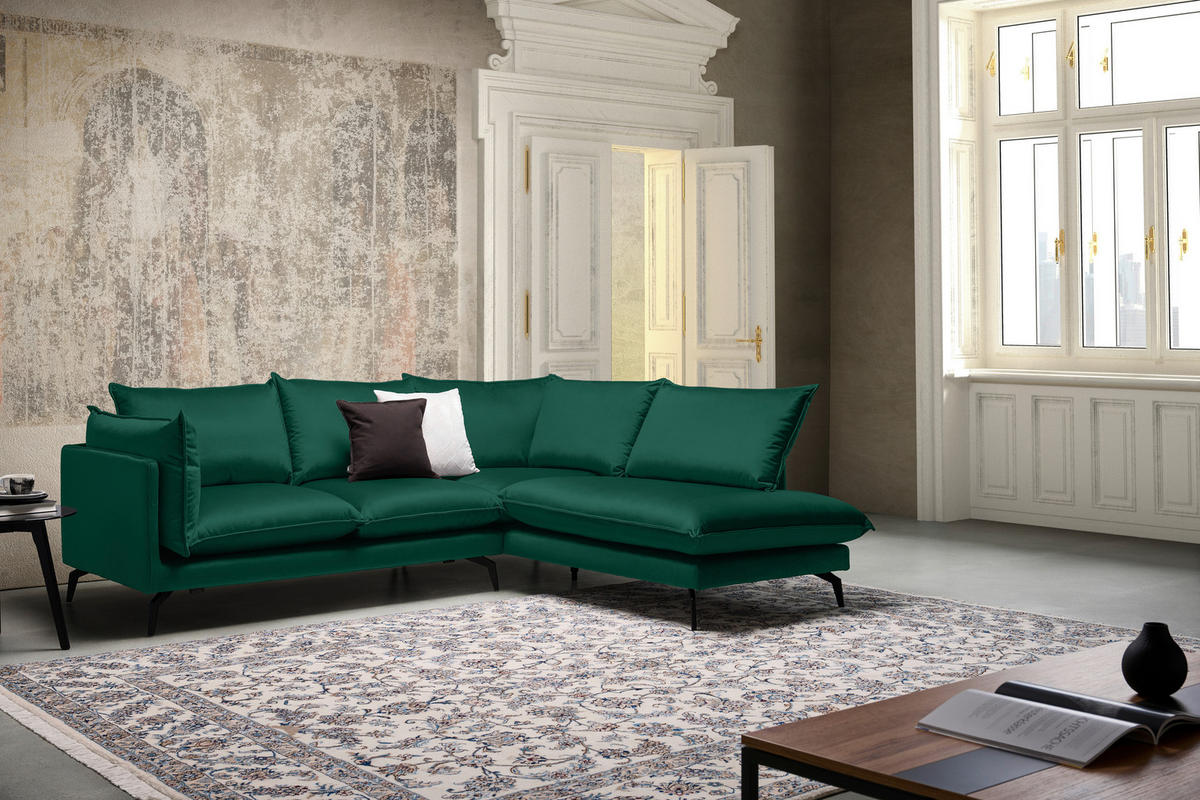 ECKSOFA in Samt Grün  - Schwarz/Grün, Design, Textil/Metall (241/200cm) - Carryhome