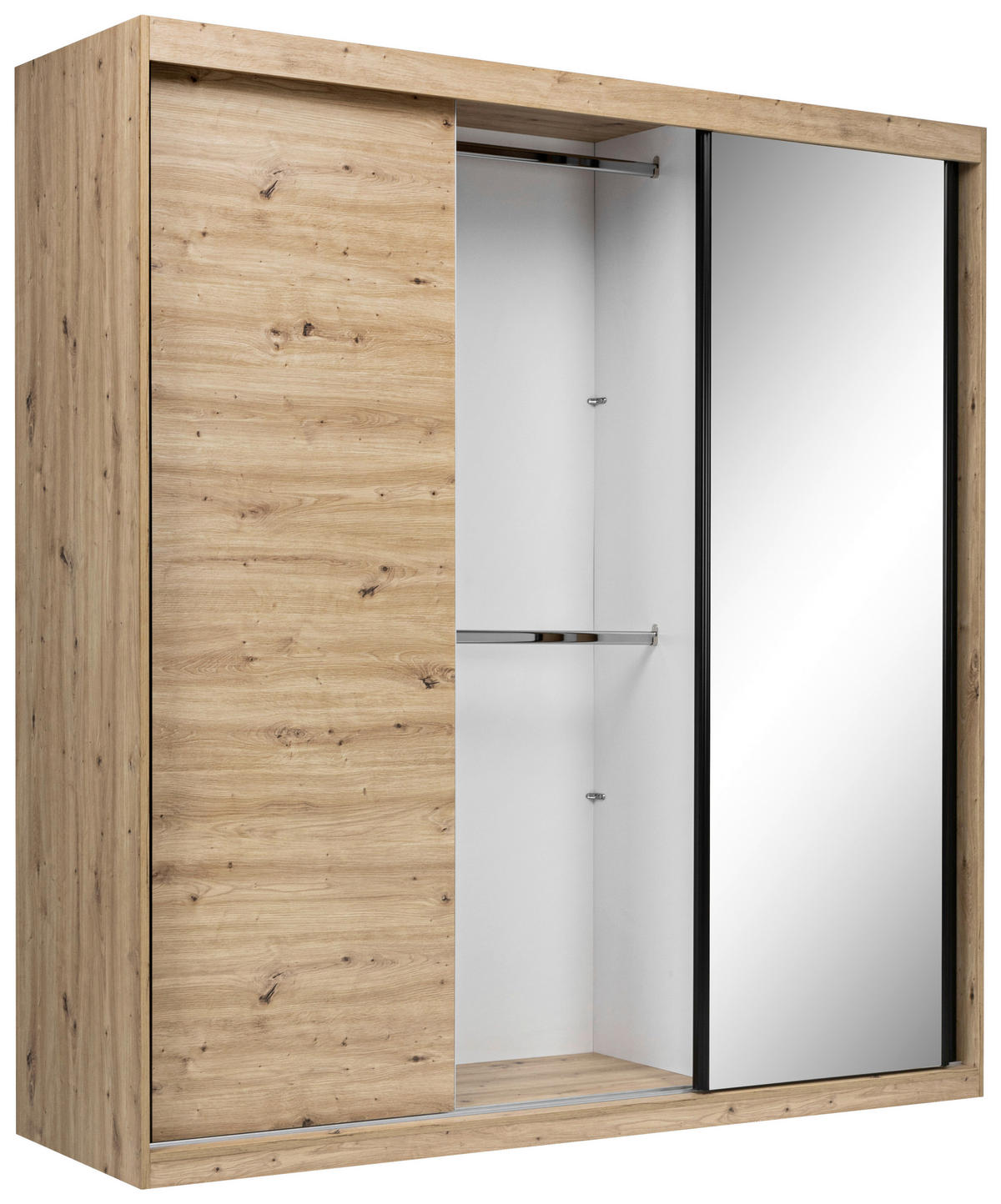 SCHIEBETÜRENSCHRANK 200/215/59,5 cm 3-türig Eiche Artisan  - Schwarz/Eiche Artisan, MODERN, Holzwerkstoff/Metall (200/215/59,5cm) - MID.YOU