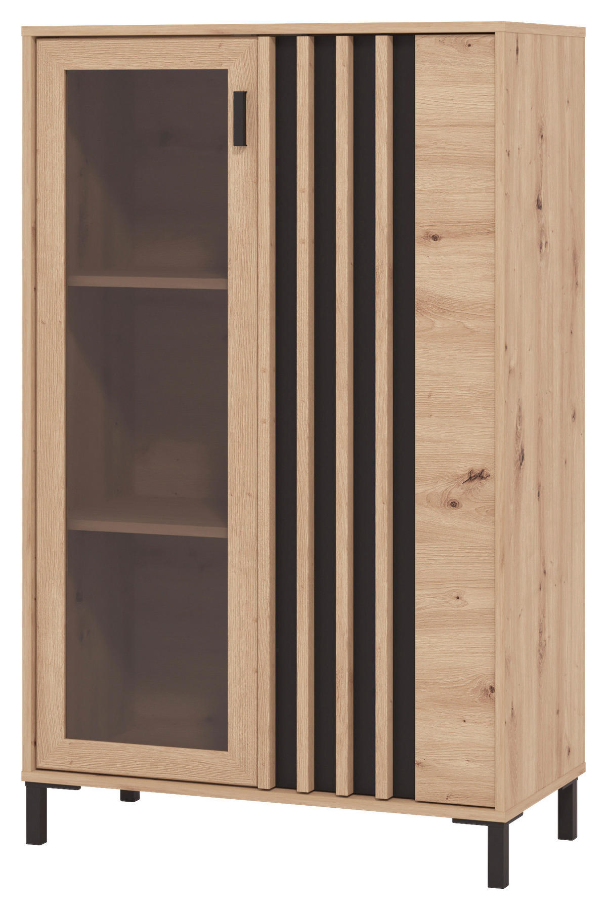 VITRÍNA, čierna, dub artisan, 80/128,6/40 cm - čierna/dub artisan, Basics, kompozitné drevo/plast (80/128,6/40cm) - Hom`in