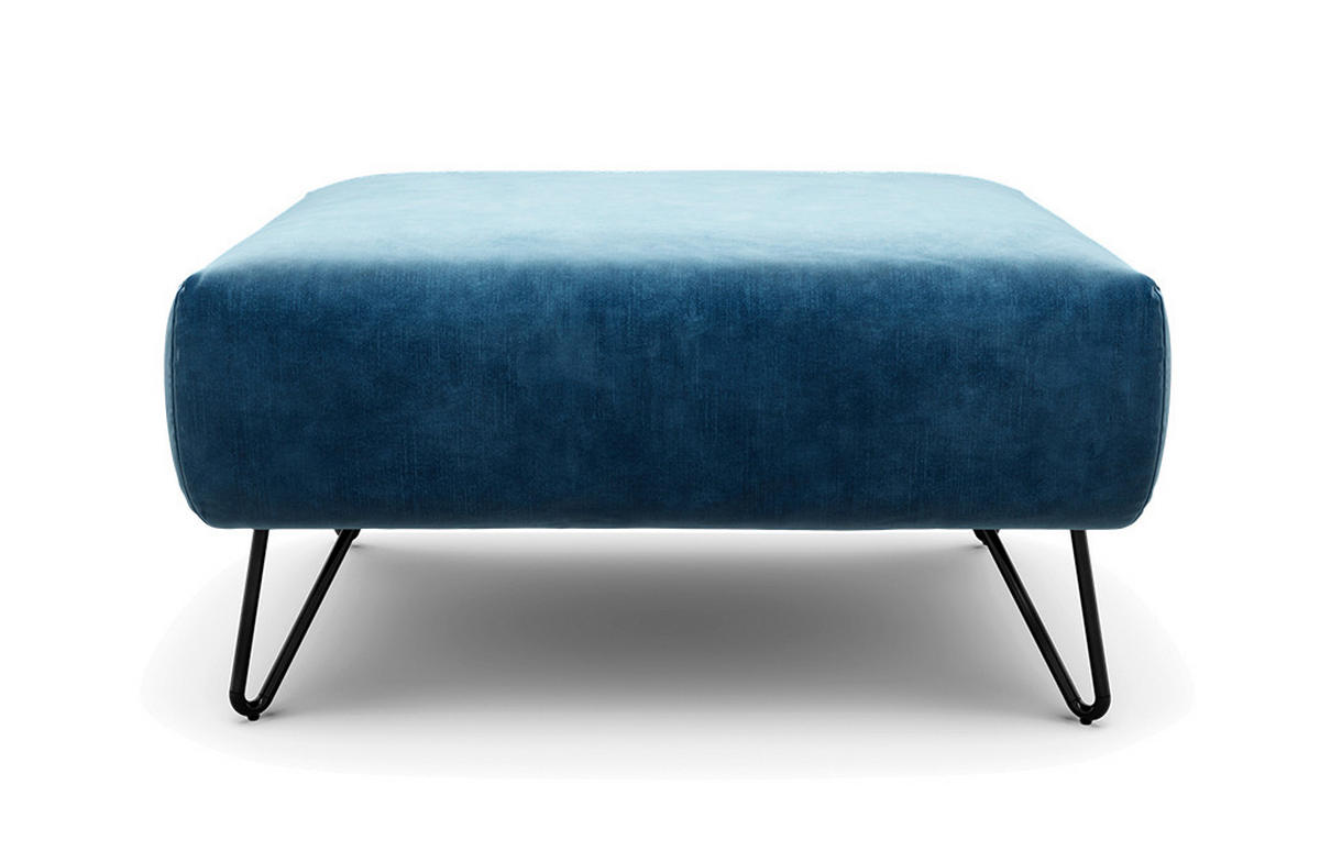 HOCKER Samt Blau  - Blau/Schwarz, Design, Textil/Metall (90/70/46cm) - SENSOO