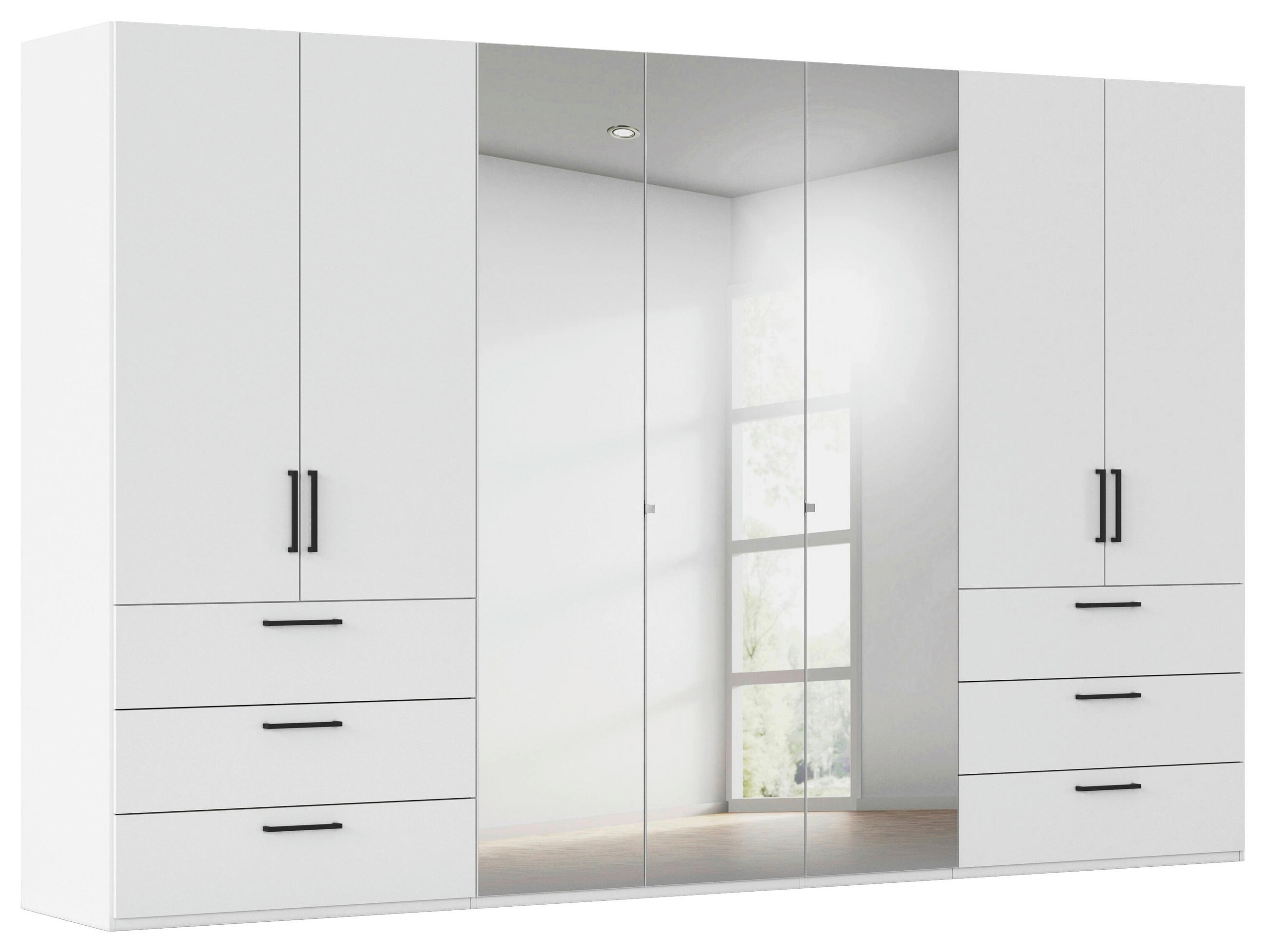 DREHTÜRENSCHRANK 350/223/61 cm,  in Weiß, 7-türig  - Chromfarben/Schwarz, Basics, Glas/Holzwerkstoff (350/223/61cm) - Novel