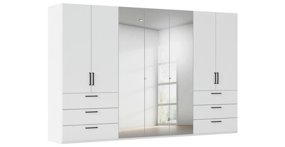 DREHTÜRENSCHRANK 350/223/61 cm,  in Weiß, 7-türig  - Chromfarben/Schwarz, Basics, Glas/Holzwerkstoff (350/223/61cm) - Novel