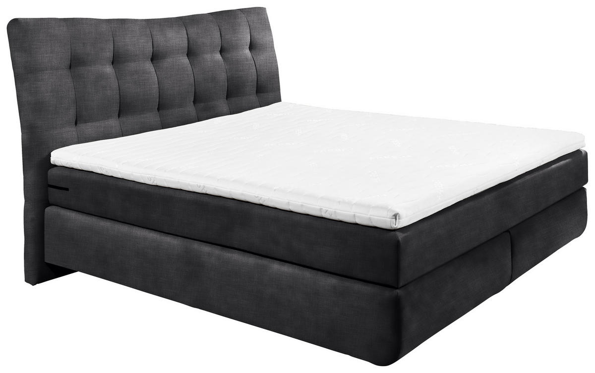 BOXSPRINGBETT 180/200 cm,  in Schwarz, gepolstertes Kopfteil, Topper, Matratzen, H3 + H4 = fest + sehr fest  - Schwarz, Basics, Holzwerkstoff/Kunststoff (180/200cm) - Esposa