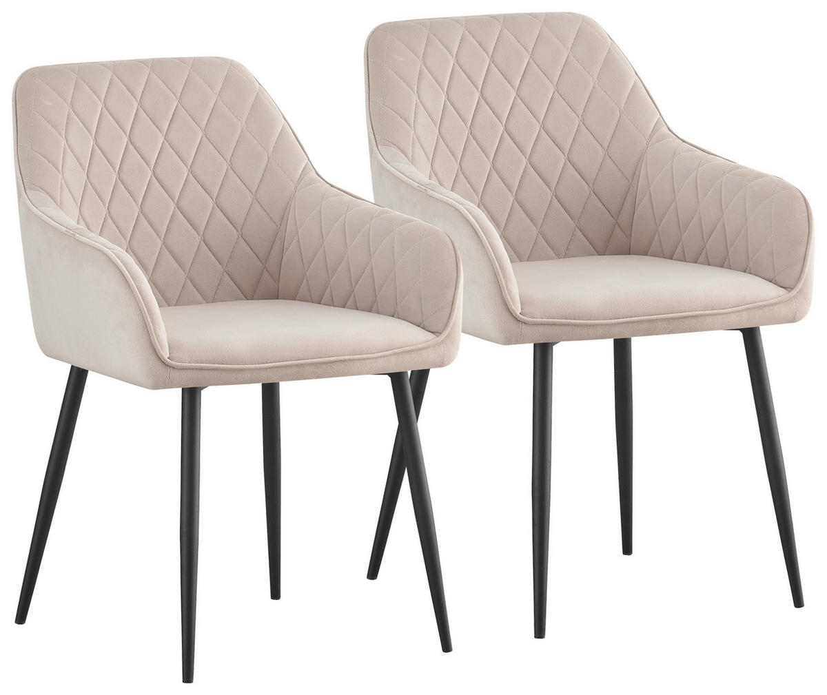 ARMLEHNSTUHL-SET 2 Stück  in Eisen Samt  - Beige/Schwarz, Design, Textil/Metall (56/82,5/61,5cm) - Novel