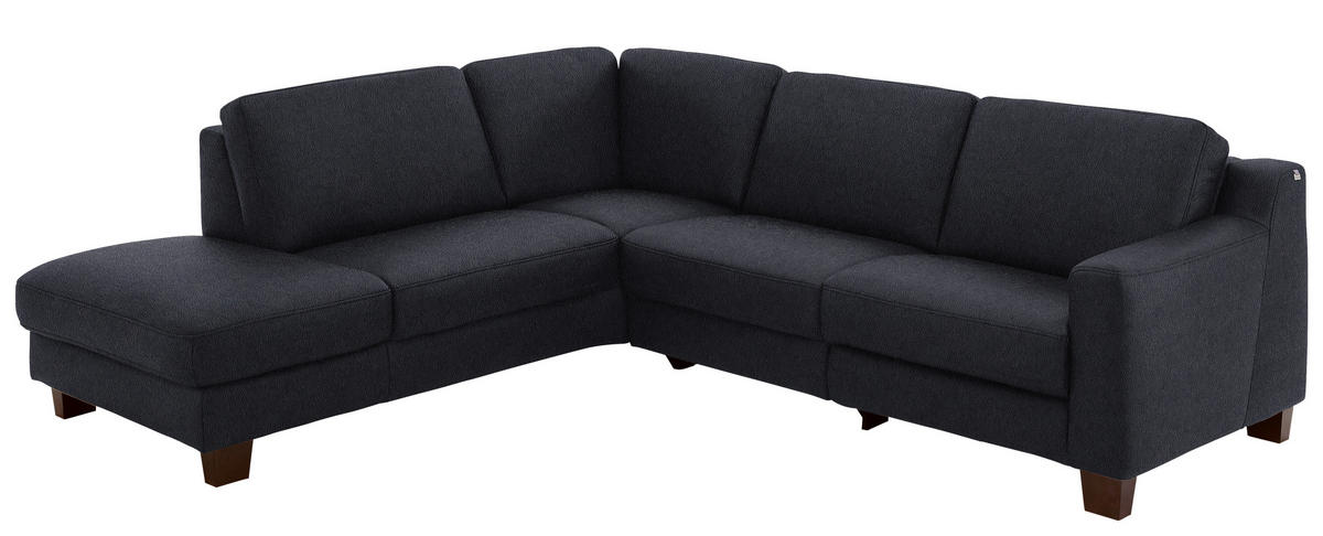 ECKSOFA in Echtleder Schwarz  - Eichefarben/Schwarz, Design, Leder/Holz (235/259cm) - Valdera