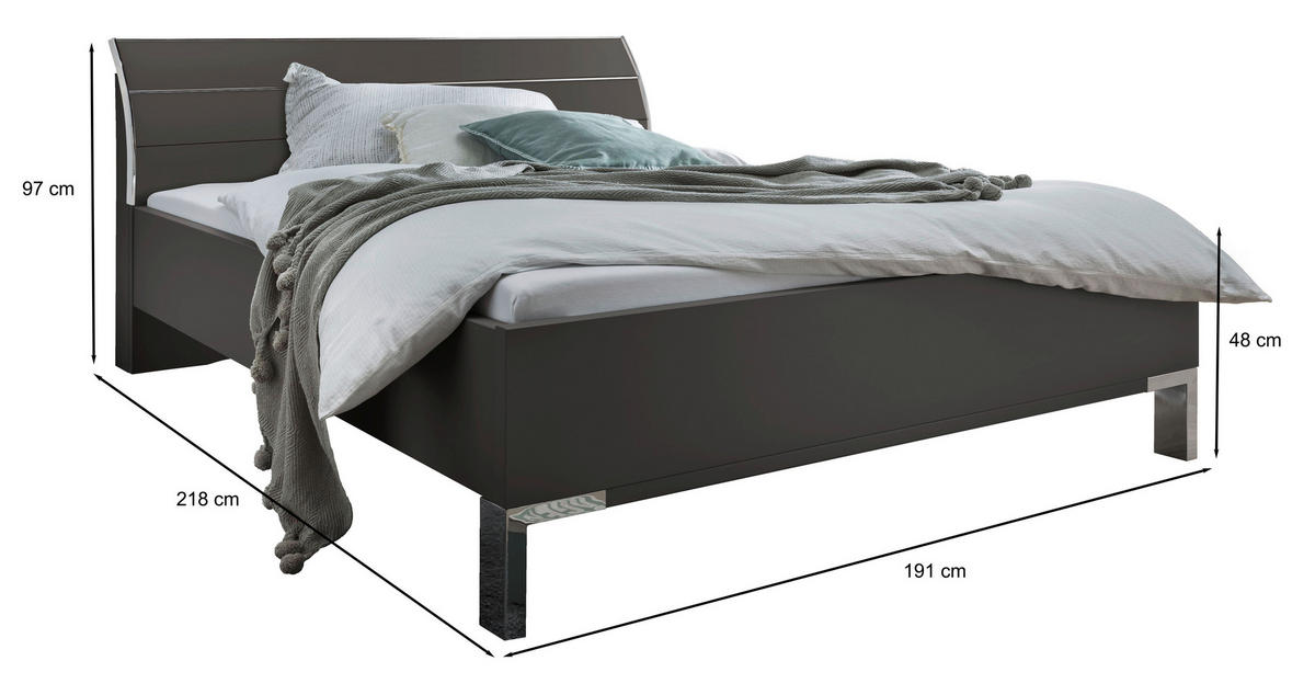 BETT 180/200 cm  in Dunkelgrau   - Dunkelgrau, Konventionell, Holzwerkstoff/Metall (180/200cm) - Venda
