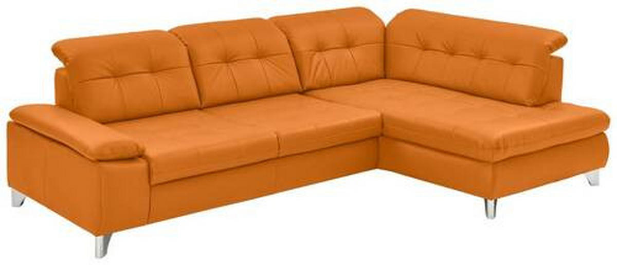 ECKSOFA in Echtleder Orange  - Alufarben/Orange, Design, Leder/Metall (309/211cm) - Beldomo Speed