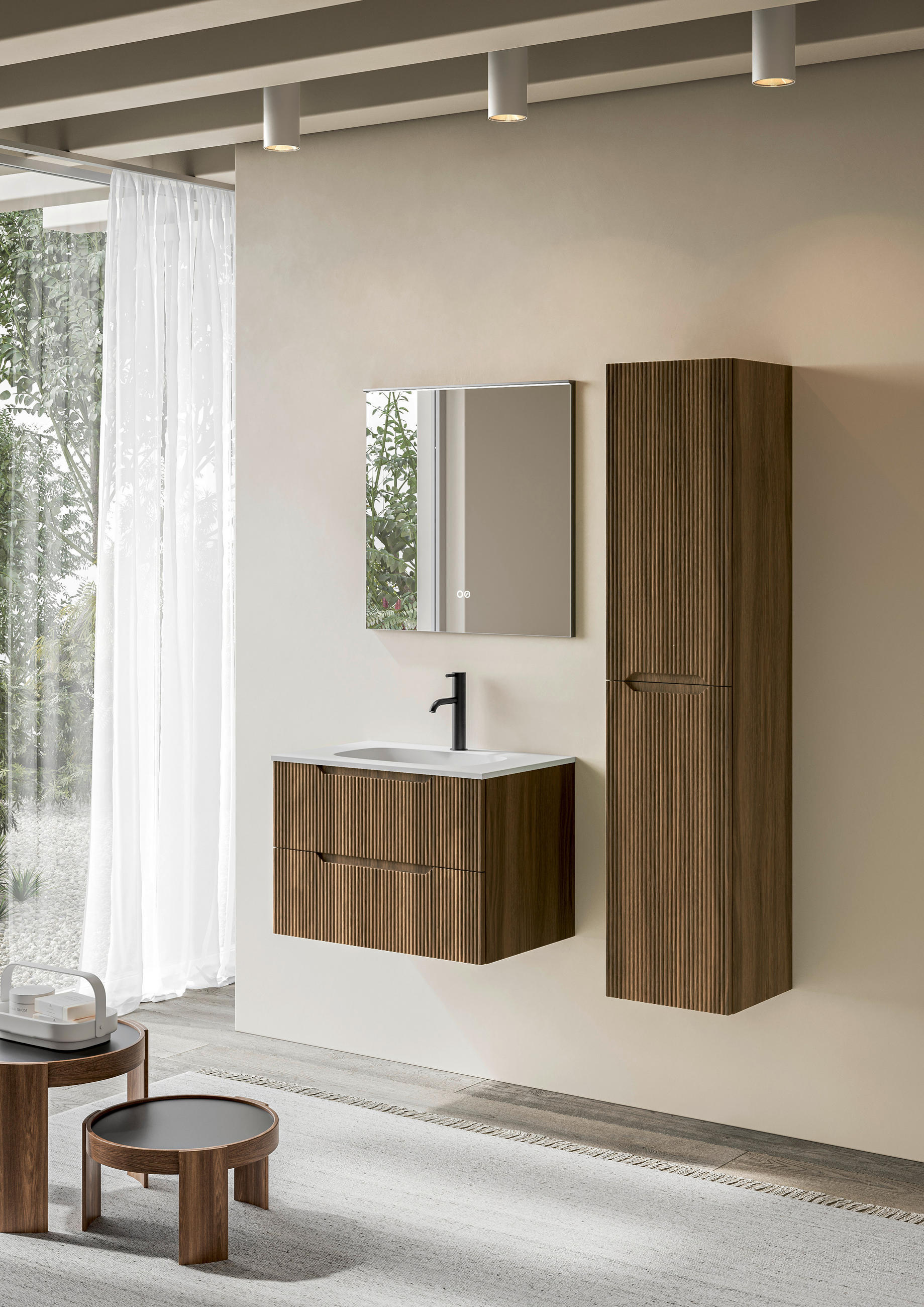 BADEZIMMER 3-teilig  in 120 cm  - Walnussfarben/Weiß, KONVENTIONELL, Holzwerkstoff/Stein (120cm) - Belluti