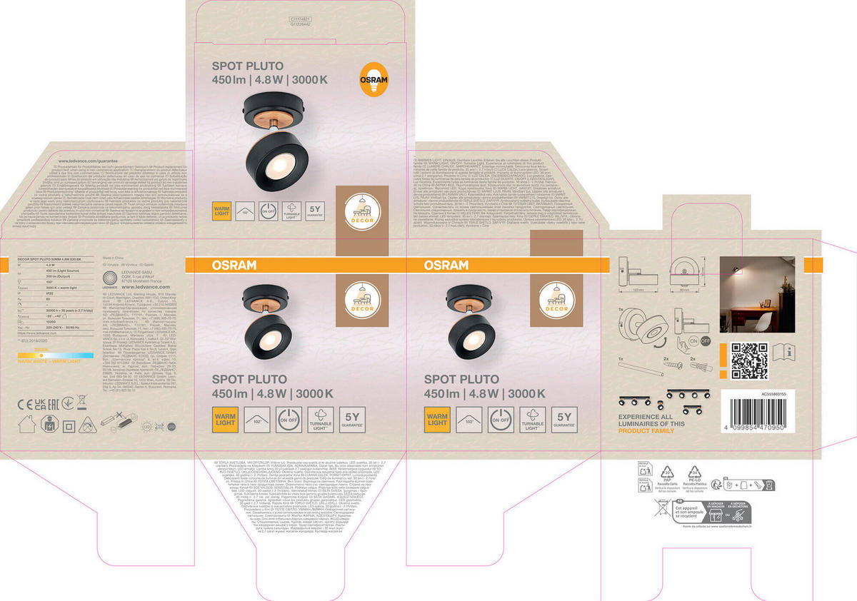 LED-STRAHLER 9/12,2/9 cm   - Schwarz, Design, Holz/Kunststoff (9/12,2/9cm) - Osram