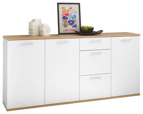 Sideboard Macau 180/86/38 cm  in Weiß, Eiche Artisan  - Silberfarben/Eiche Artisan, Design, Holzwerkstoff/Kunststoff (180/86/38cm) - MID.YOU